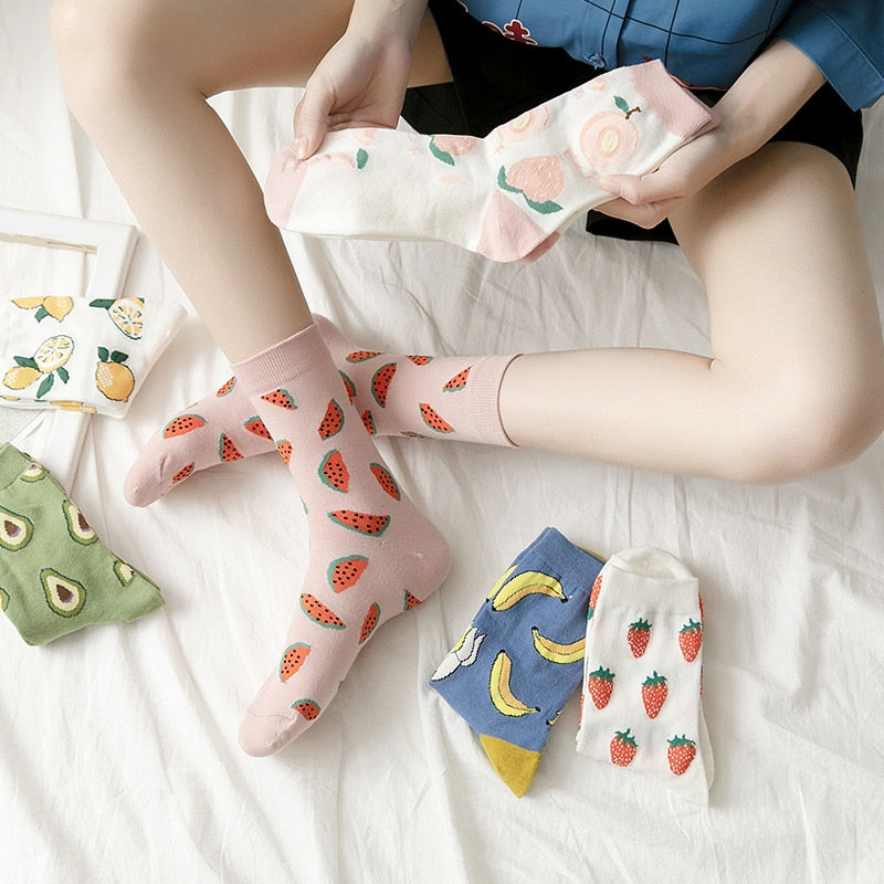 2023 New Cartoon Women's Breathable Cotton Socks Cute Cute fruit Lovely Pattern Girl Sock Combed of Pure Cotton Female Socks